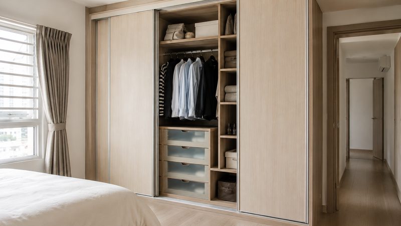 Custom built-in carpentry installed in an HDB flat in Singapore