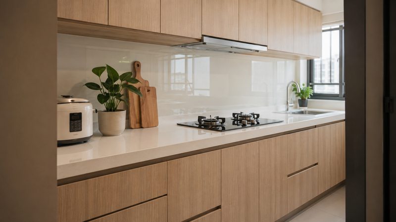AFIX carpenter building custom kitchen cabinets in Singapore — in-house workshop with direct fabrication