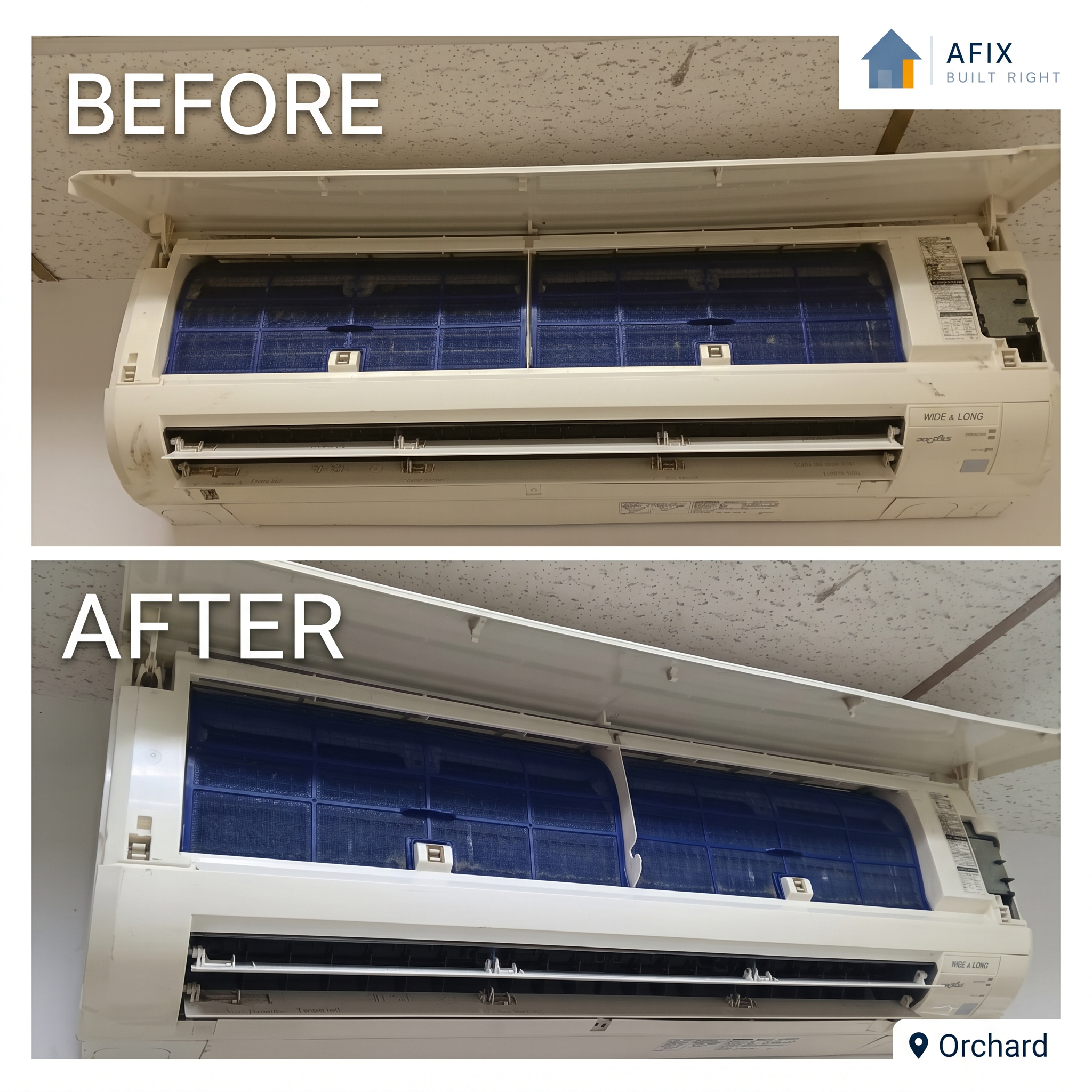Before and after aircon filter cleaning at Orchard